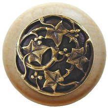 Notting Hill NHW-715N-AB Ivy with Berries Wood Knob in Antique Brass/Natural wood finish